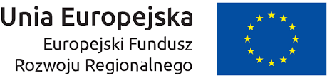 Flaga i podpis UE oraz Europejskiego Funduszu Rozwoju Regionalnego